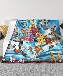 Personalized Disney Princess Blanket - Custom Name Printed Two Layers Bedspread for Sofa, Great Christmas Gift