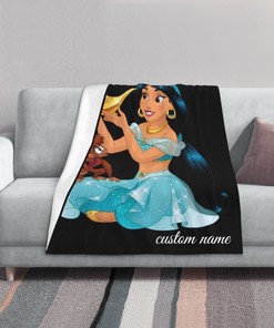 Personalized Disney Princess Jasmine Blanket - Custom Name Printed Two Layers Bedspread for Sofa or Camping
