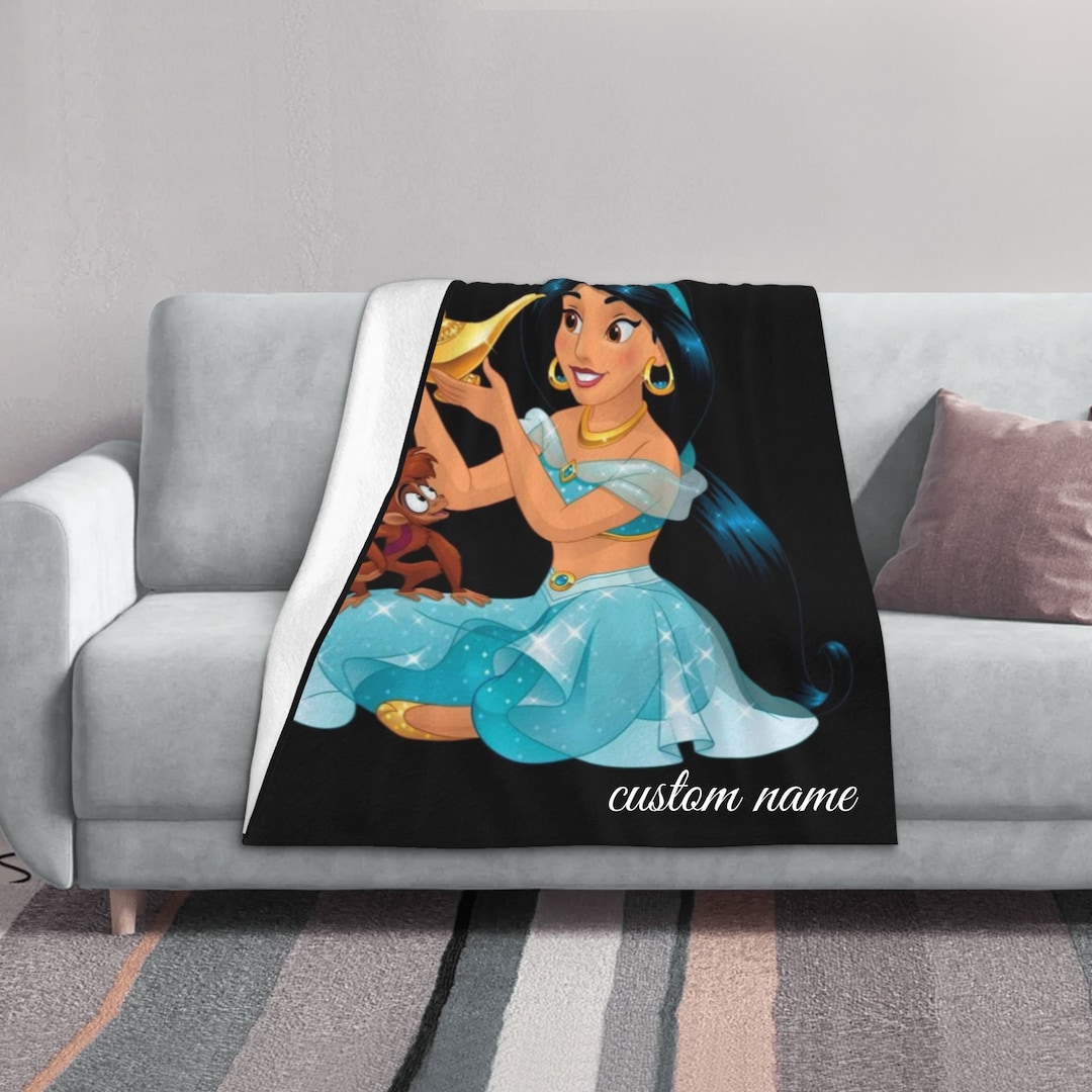 Personalized Disney Princess Jasmine Blanket - Custom Name Printed Two Layers Bedspread for Sofa or Camping