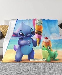 Personalized Disney Stitch Blanket - Custom Name Printed Two Layers Bedspread for Sofa or Camping - Great Christmas Gift