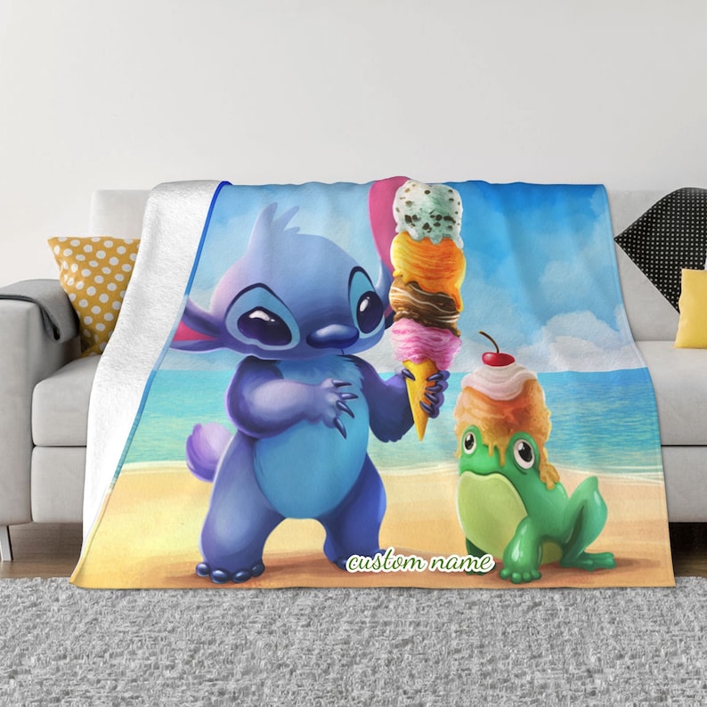 Personalized Disney Stitch Blanket - Custom Name Printed Two Layers Bedspread for Sofa or Camping - Great Christmas Gift - Image 2