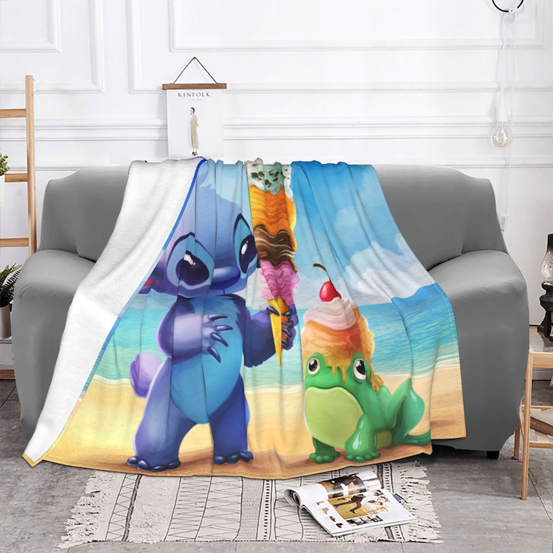 Personalized Disney Stitch Blanket - Custom Name Printed Two Layers Bedspread for Sofa or Camping - Great Christmas Gift - Image 3