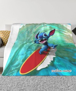 Personalized Disney Stitch Blanket - Custom Name Printed Two Layers Soft Fleece Bedspread for Home Decor or Camping