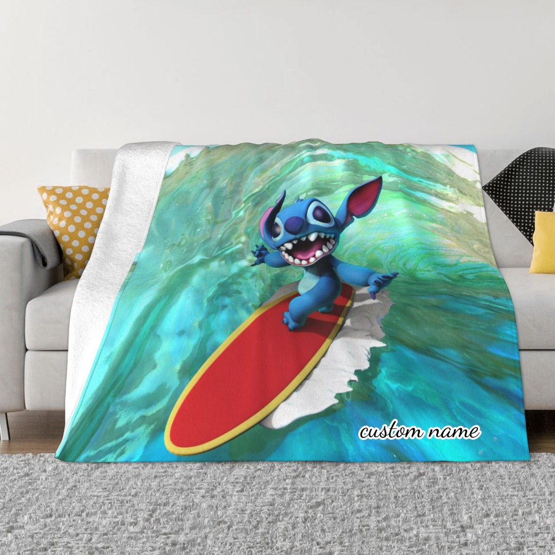 Personalized Disney Stitch Blanket - Custom Name Printed Two Layers Soft Fleece Bedspread for Home Decor or Camping