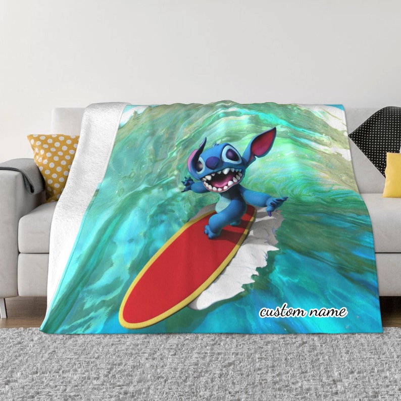 Personalized Disney Stitch Blanket - Custom Name Printed Two Layers Soft Fleece Bedspread for Home Decor or Camping - Image 2