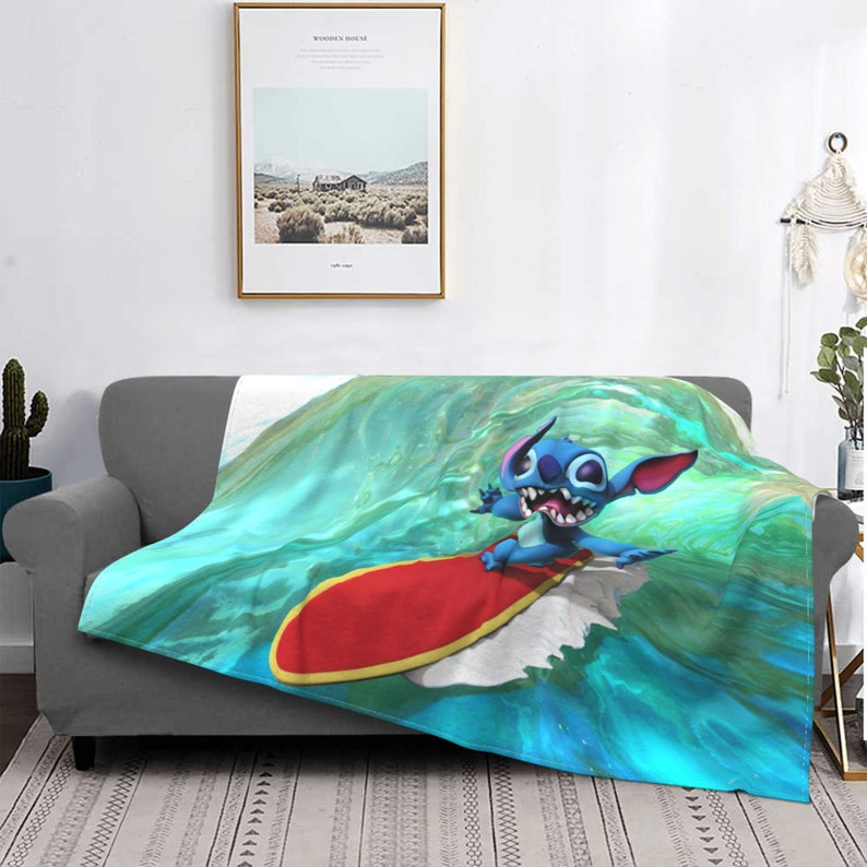 Personalized Disney Stitch Blanket - Custom Name Printed Two Layers Soft Fleece Bedspread for Home Decor or Camping - Image 3