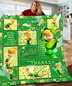 Personalized Disney Tinkerbell Fleece and Sherpa Blanket, Tinkerbell Blanket, Custom Name Blanket for Birthday Gift