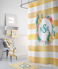 Personalized Floral Shower Curtain - Custom Bath Curtain with Optional Matching Set for Personalized Bathroom Decor