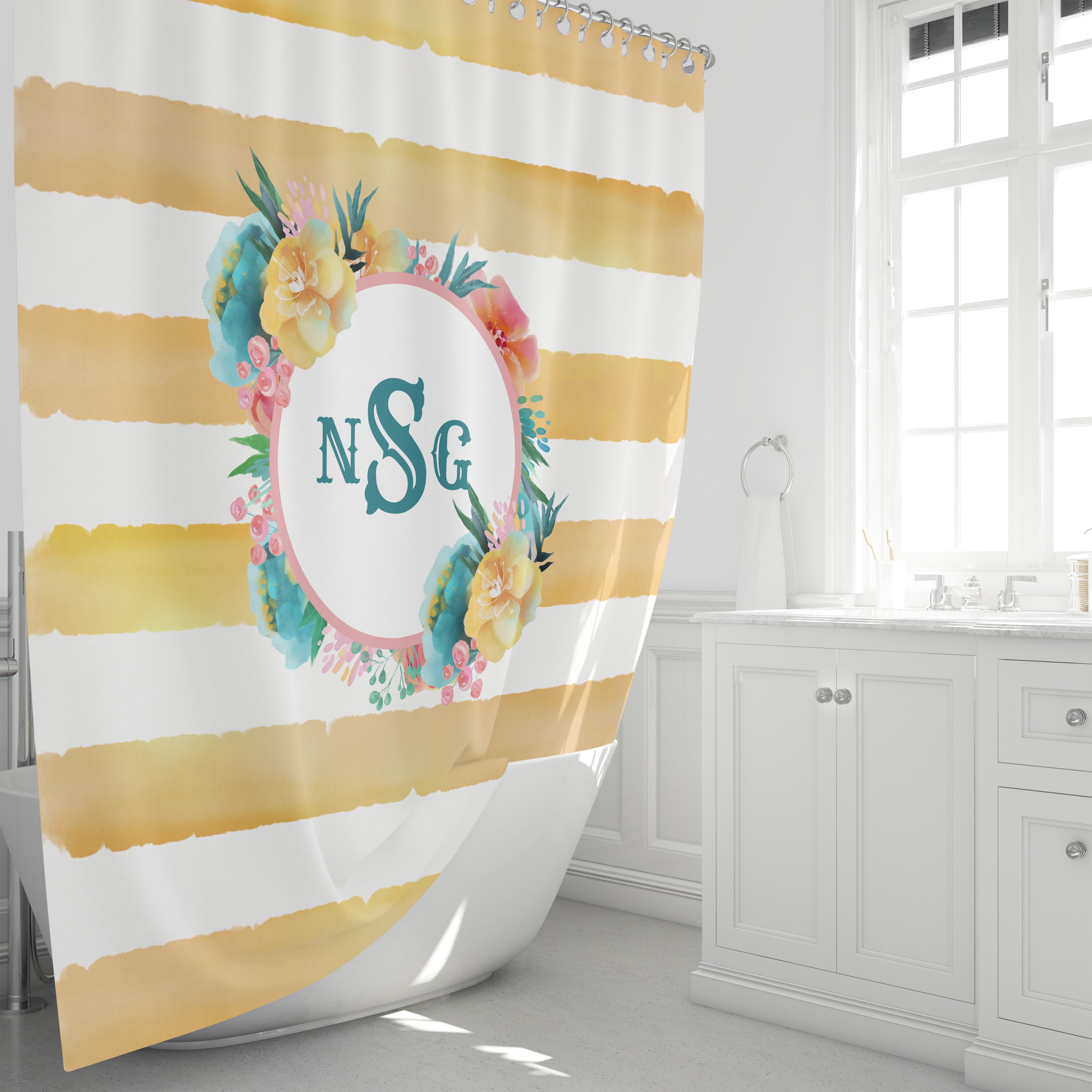 Personalized Floral Shower Curtain - Custom Bath Curtain with Optional Matching Set for Personalized Bathroom Decor - Image 2