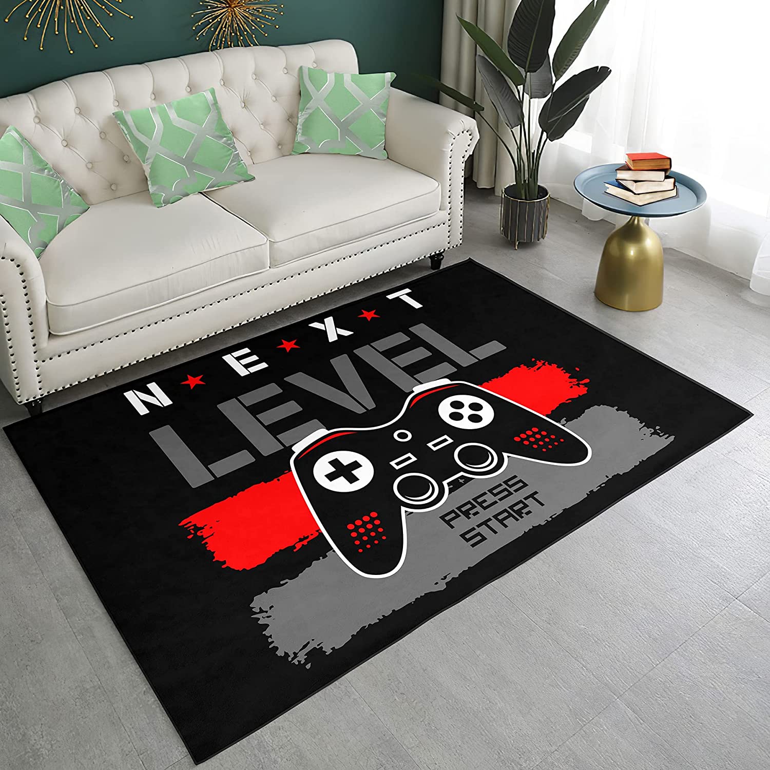 Personalized Game Controller Video Player Floor Mat with Gamepad Pattern for Boys' Game Room, Large Game Room Rug