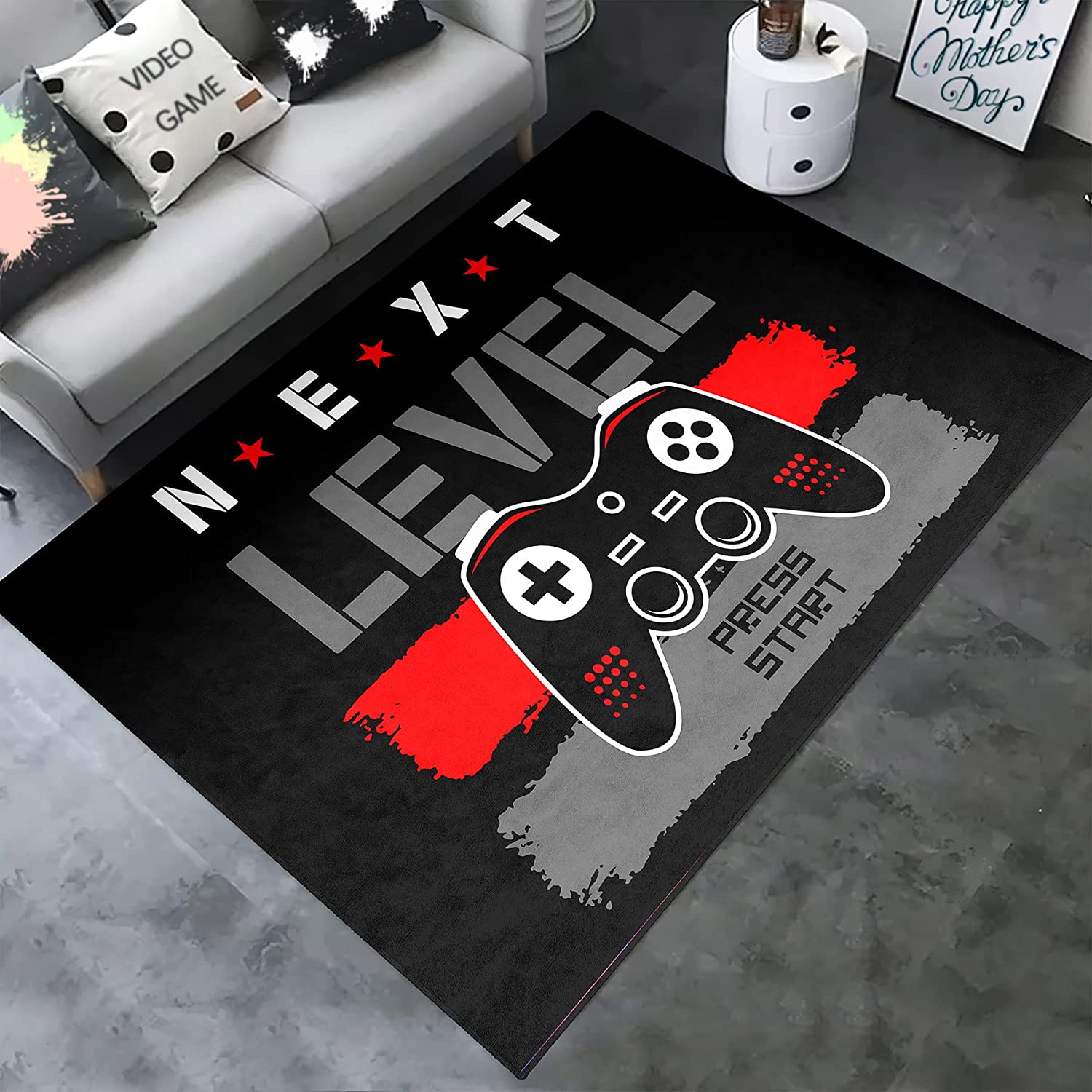 Personalized Game Controller Video Player Floor Mat with Gamepad Pattern for Boys' Game Room, Large Game Room Rug - Image 2