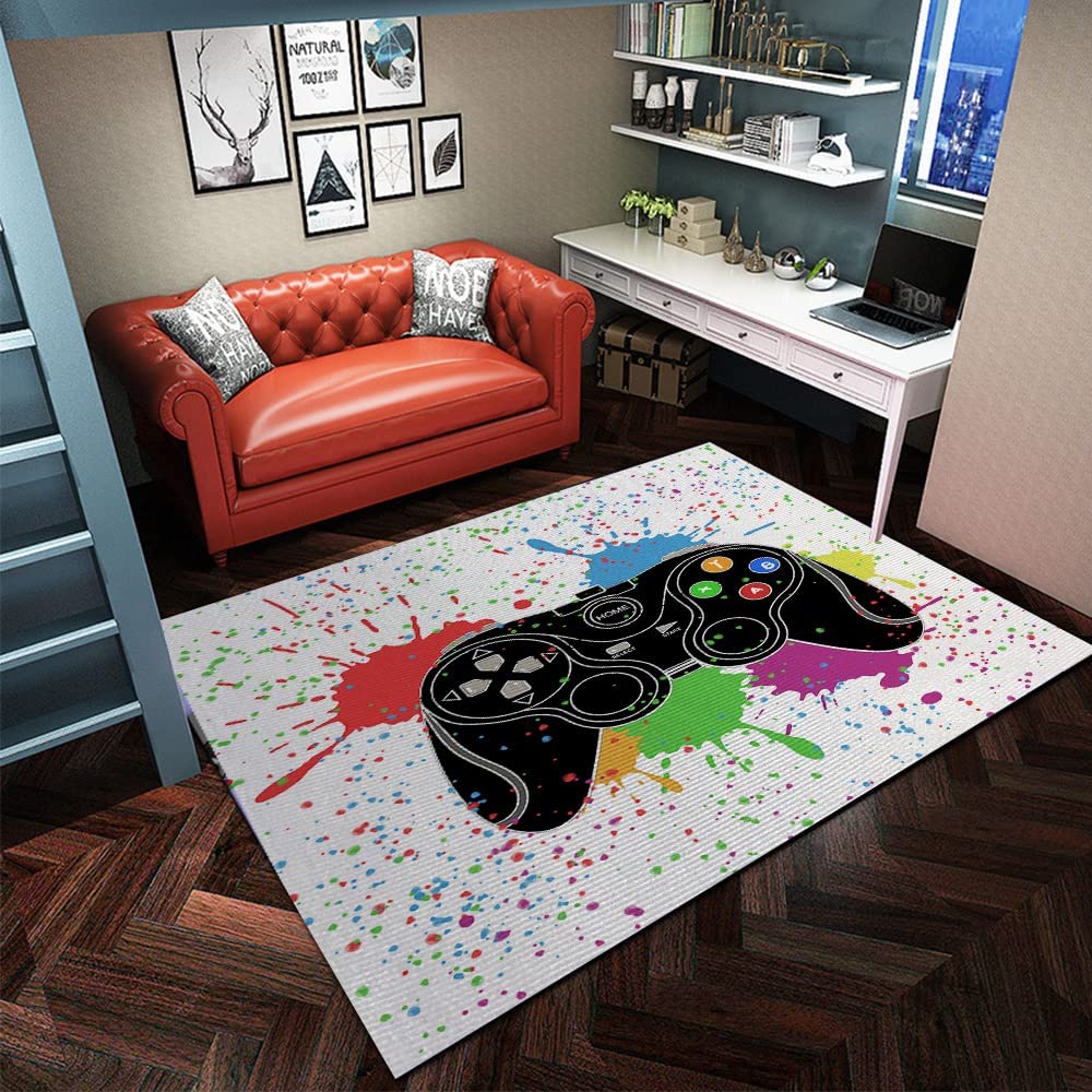 Personalized Game Rug with 3D Gaming and Non-Slip Gamer Carpet Children Gaming Area Rugs (Game 4) for Teen Boys Carpet