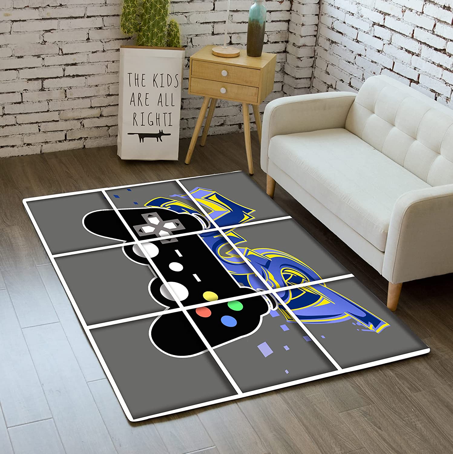 Personalized Gamer Rug for Bedroom or Living Room - Black Gamepad 3D Grille Window Floor Mat - Image 2