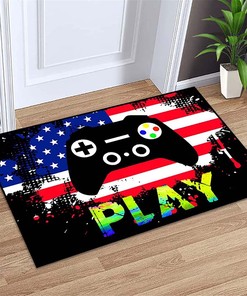 Personalized Gaming Area Rug for Bedroom: Customizable Gamepad Black Home Floor Mats for Living Room