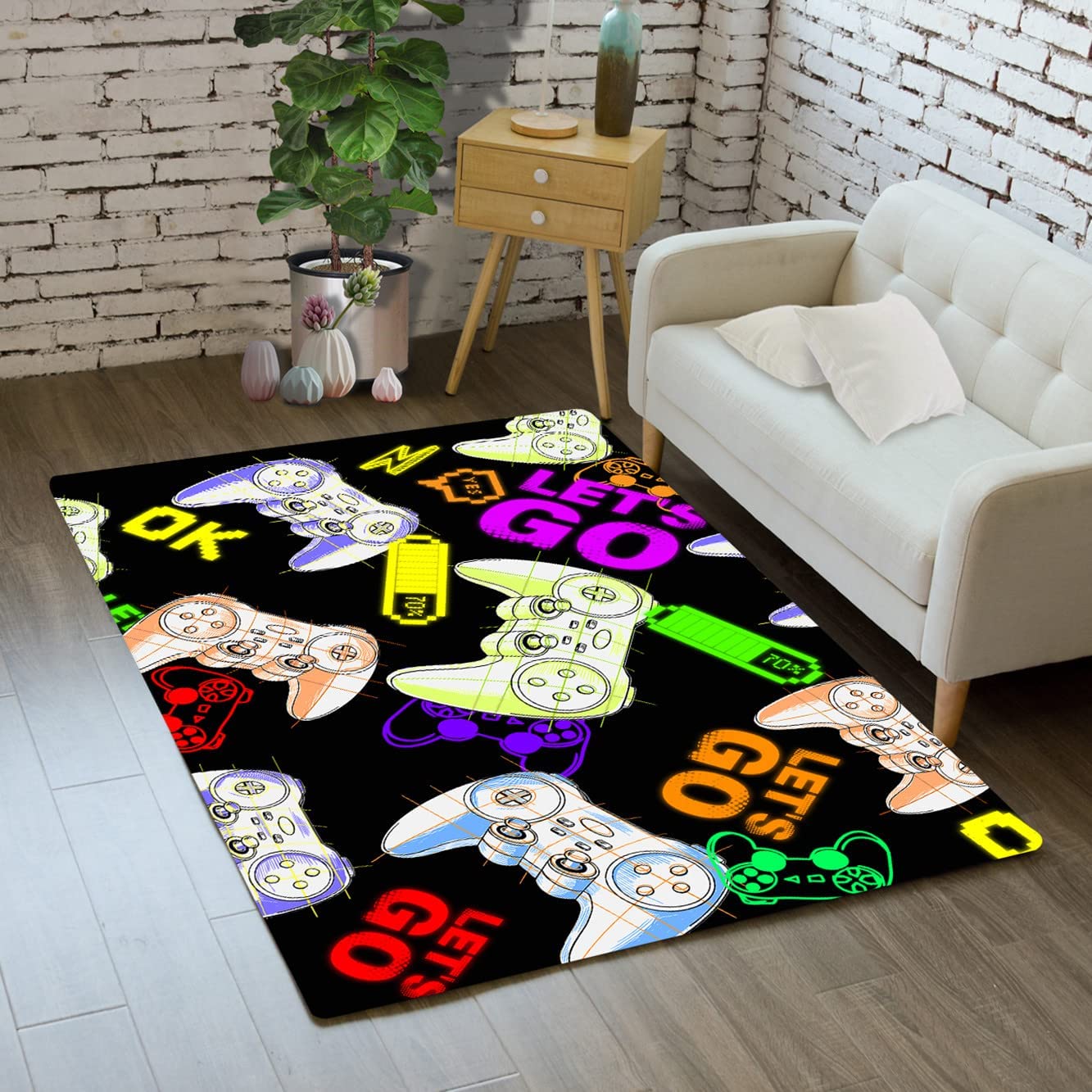 Personalized Gaming Area Rug for Boys' Bedroom: Customizable Manga Gamepad Pattern Black Rugs for Game Boys - Image 2