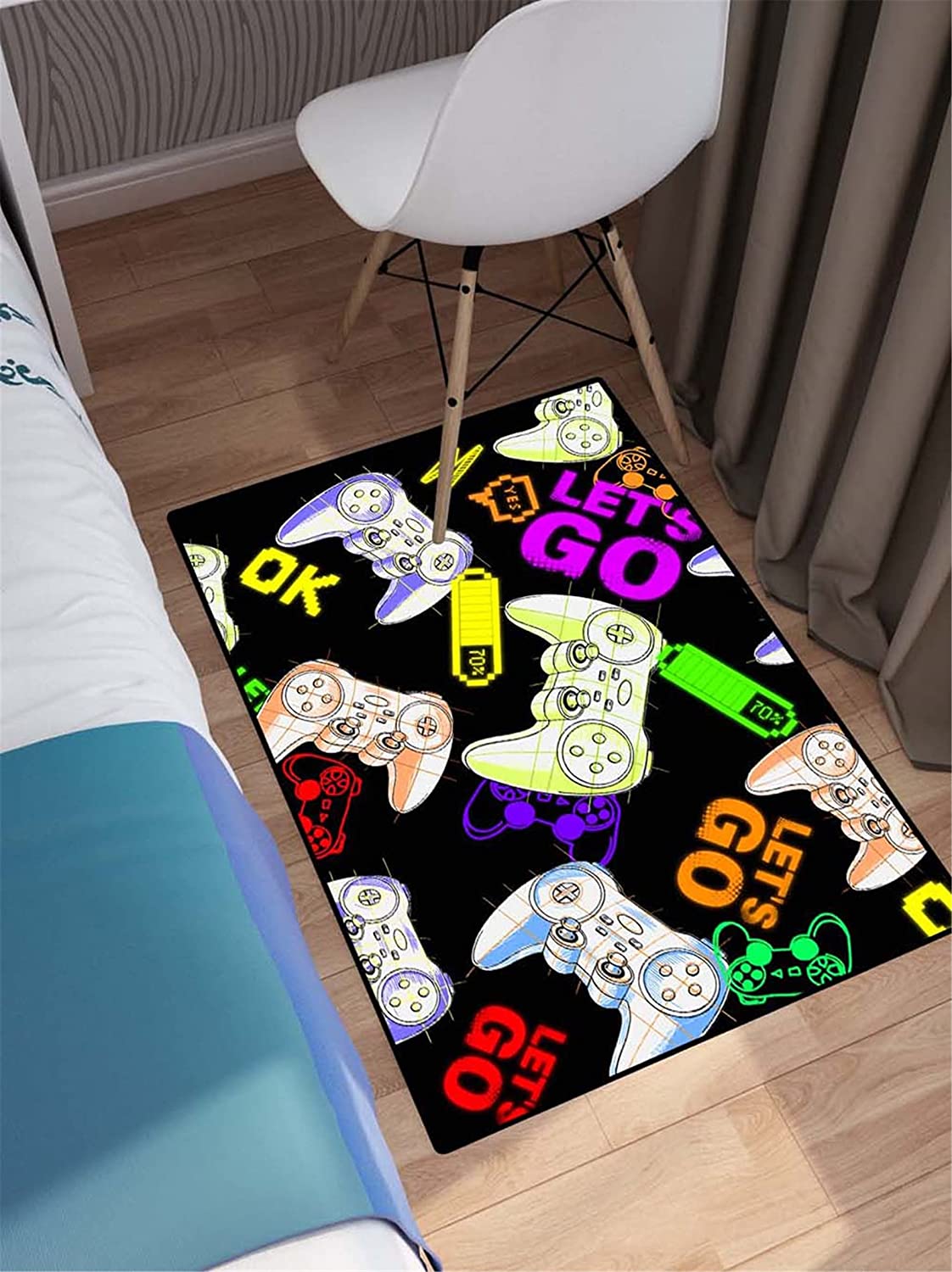 Personalized Gaming Area Rug for Boys' Bedroom: Customizable Manga Gamepad Pattern Black Rugs for Game Boys - Image 3