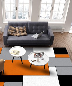 Personalized Geometric Area Rug for Modern Minimalist Home Decor - Orange Grey Black White Non-Slip Soft Fluffy