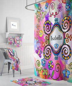 Personalized Hippie Boho Shower Curtain and/or Bathroom Set Eclectic Tie Dye Design with Luxury Shower Curtains Print