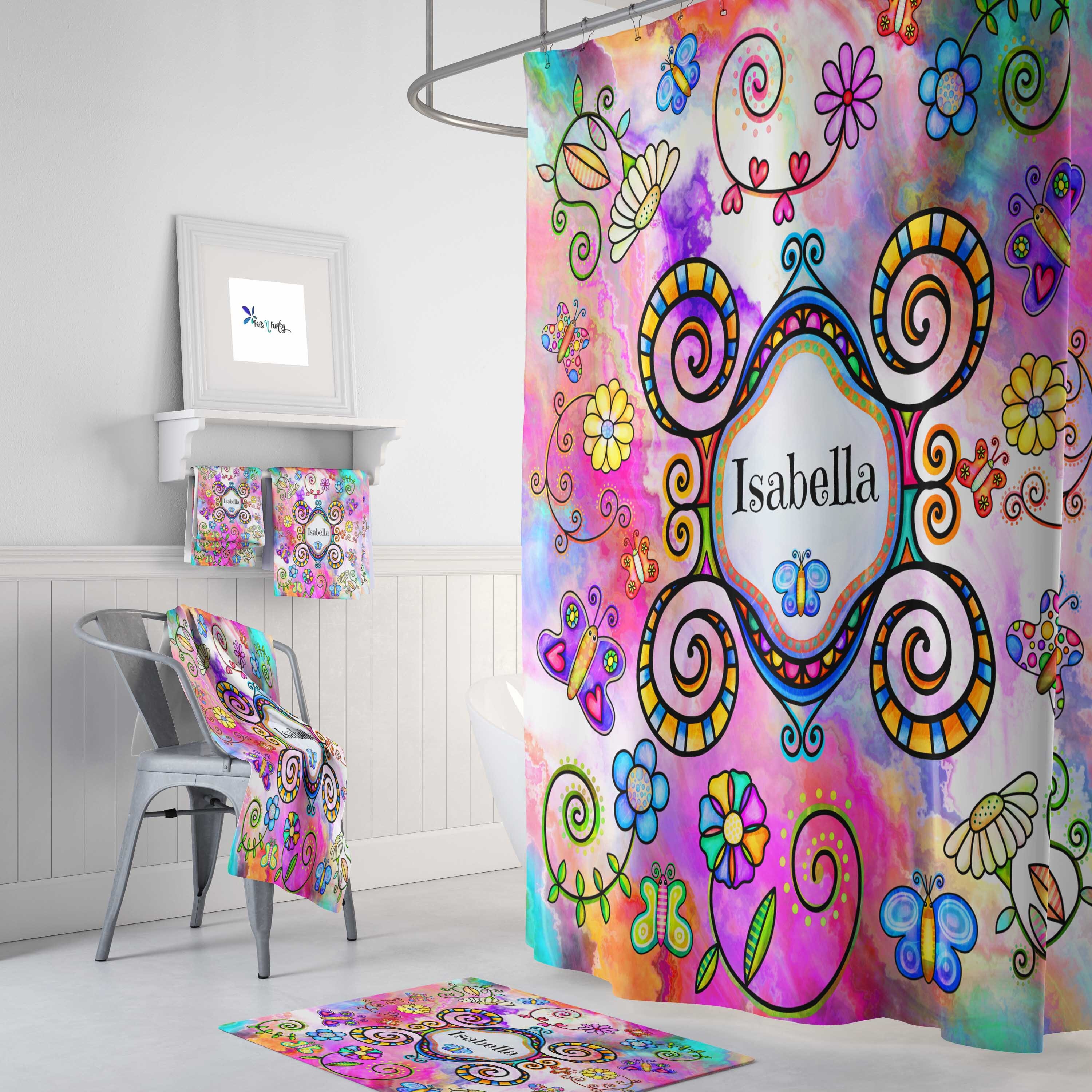 Personalized Hippie Boho Shower Curtain and/or Bathroom Set Eclectic Tie Dye Design with Luxury Shower Curtains Print