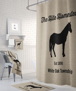 Personalized Horse Farm Shower Curtain, Farmhouse Chic Design with Faux Burlap, Ideal Set for Rustic Bathrooms