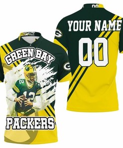 Personalized Illustrated 3D Polo Shirt with All Over Print design for Green Bay Packers fans and Aaron Rodgers 12