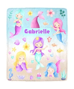 Personalized Mermaid Toddler Blanket, Fleece Throw Blanket for Your Little Mermaid