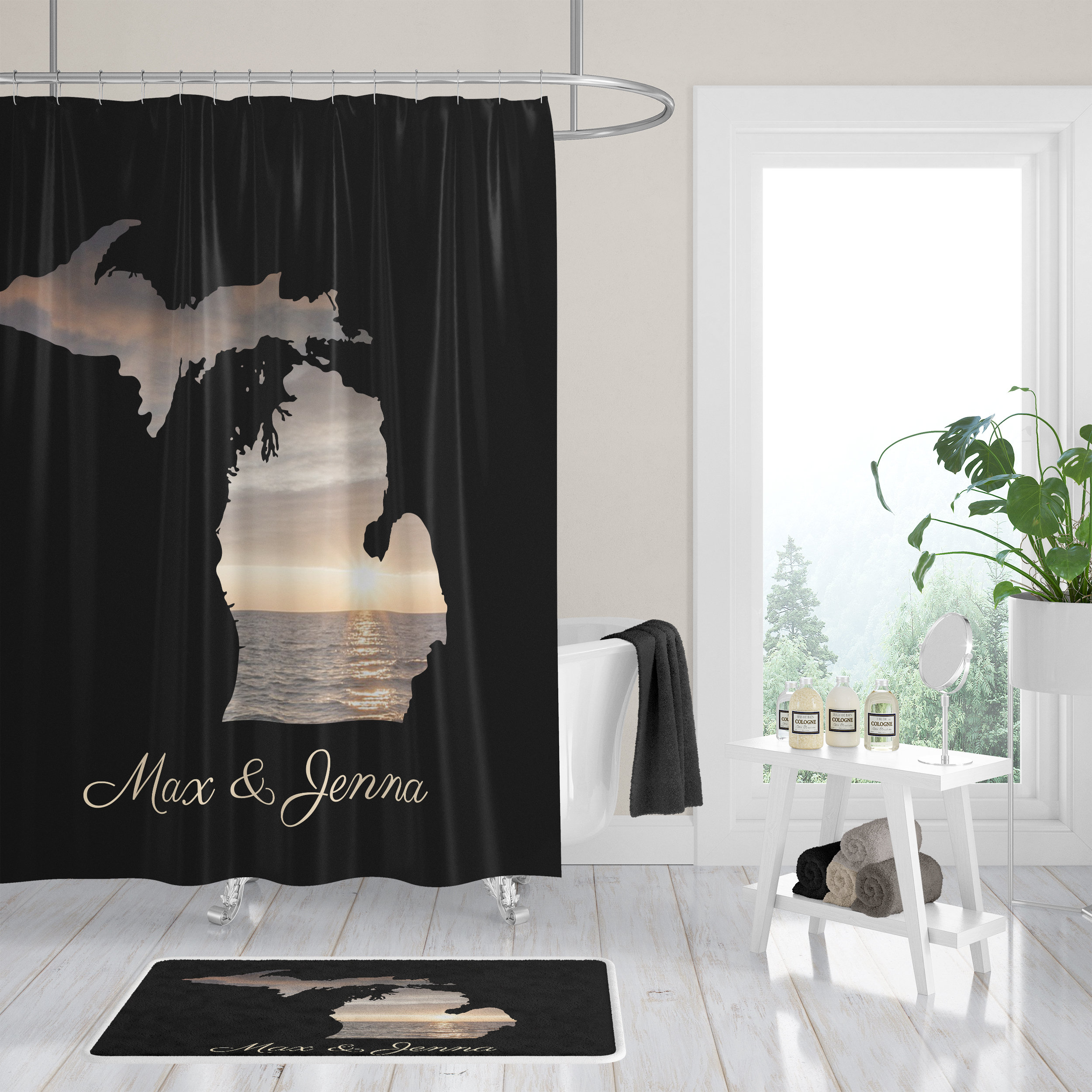 Personalized Michigan State Shower Curtain with Coordinating Bath Towel and Mat