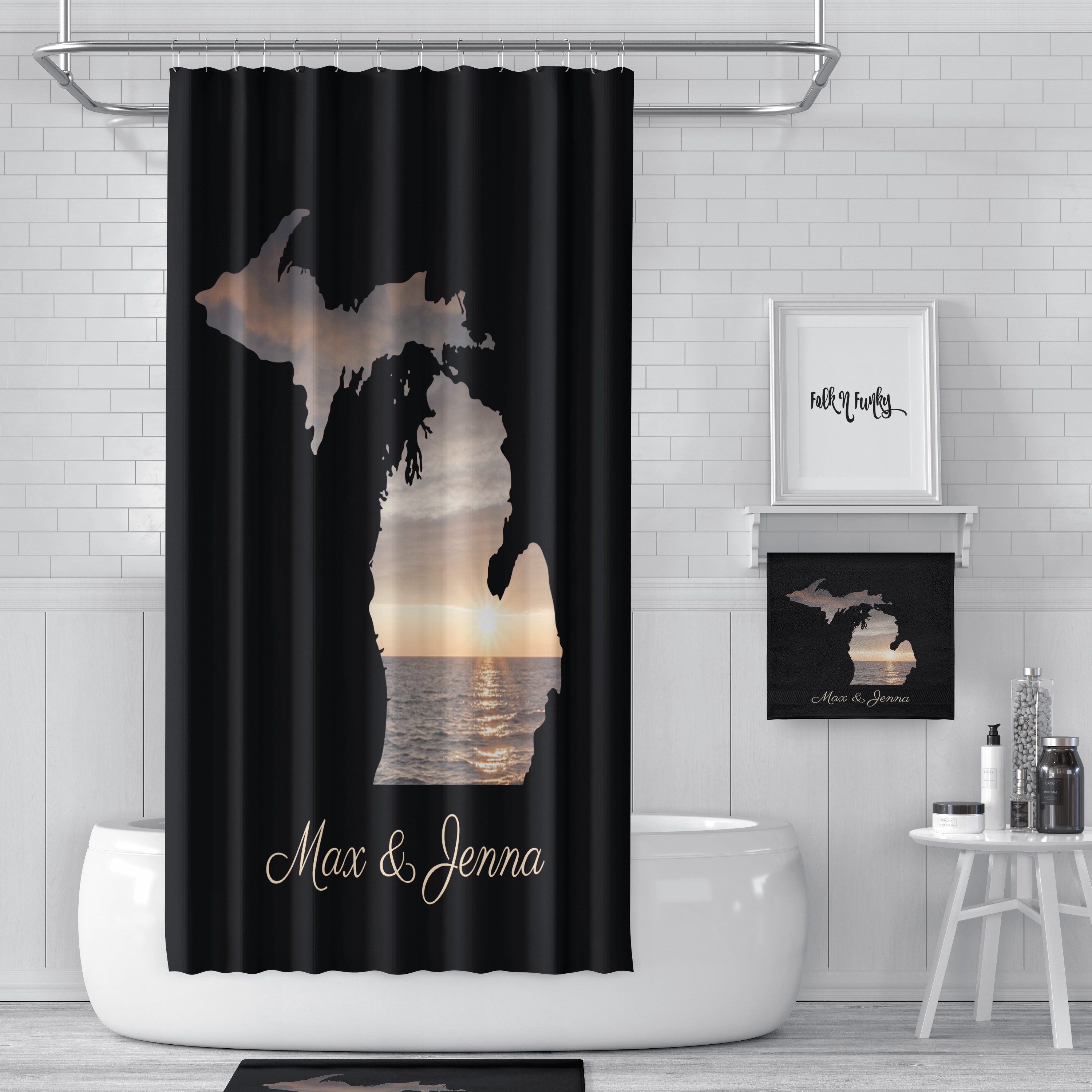 Personalized Michigan State Shower Curtain with Coordinating Bath Towel and Mat - Image 2