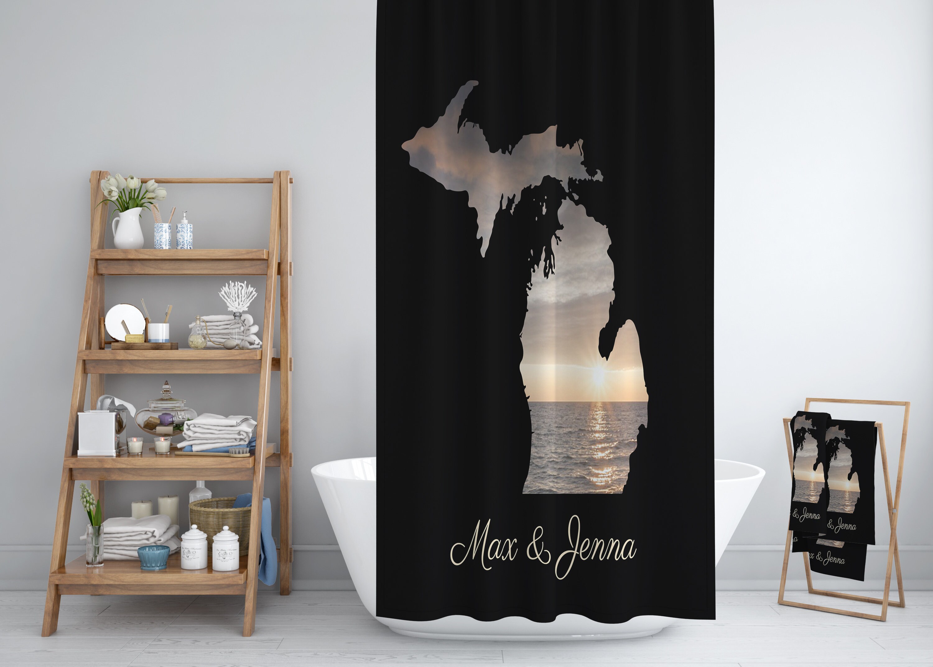 Personalized Michigan State Shower Curtain with Coordinating Bath Towel and Mat - Image 3
