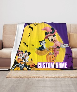 Personalized Mickey and Minnie Flannel Throw Blanket - Cartoon Theme Birthday Halloween Gifts