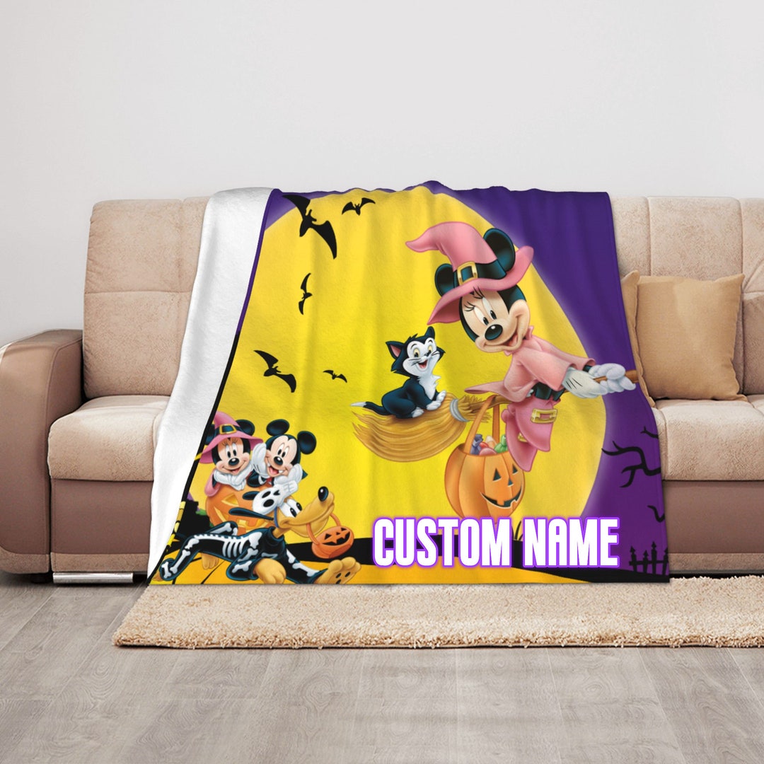 Personalized Mickey and Minnie Flannel Throw Blanket - Cartoon Theme Birthday Halloween Gifts