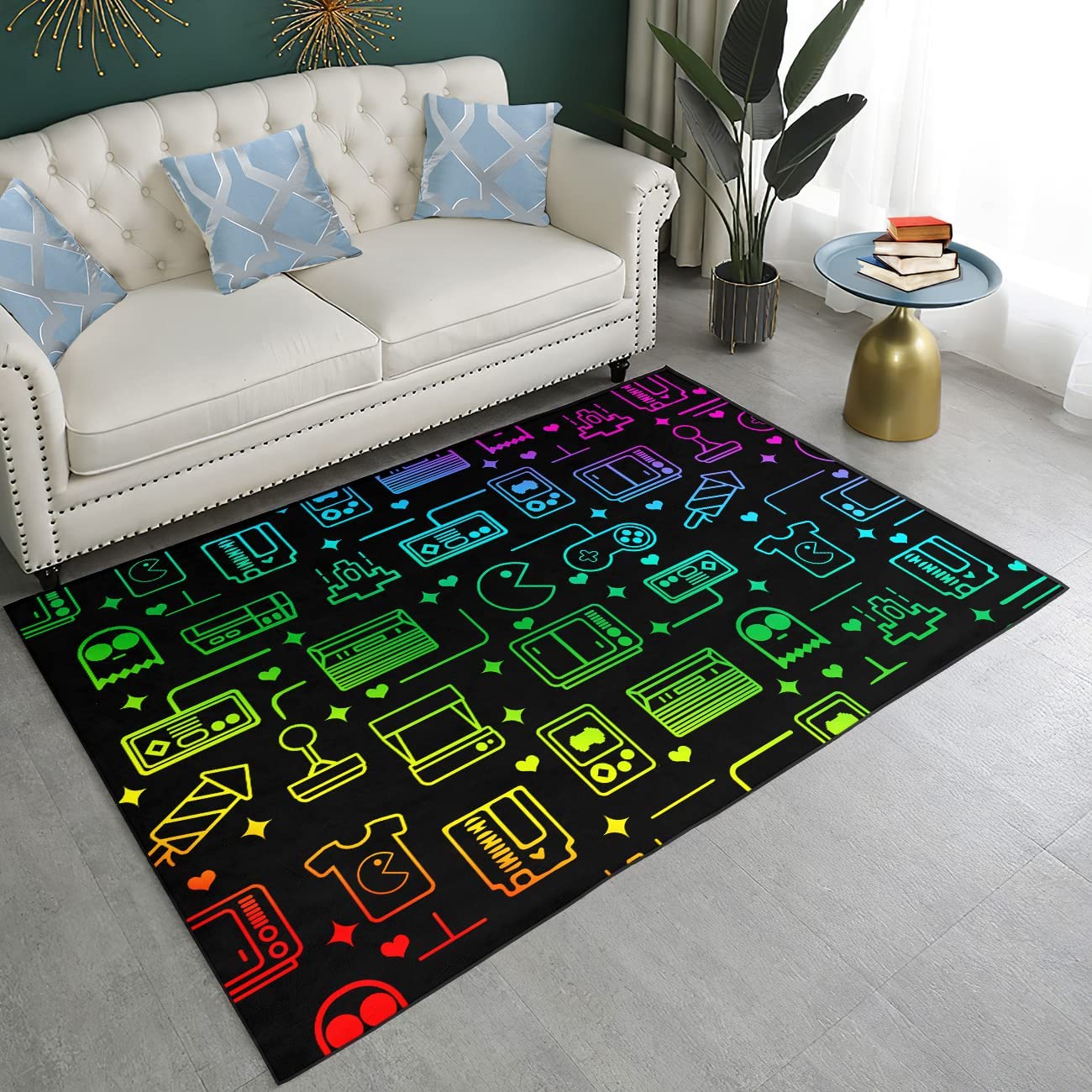 Personalized Name Entry Rug or Floor Carpet for Indoor or Outdoor with Passion Flame Game Rug and Gamer Area Rug - Image 2