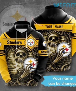 Personalized Name Skeleton Holding Logo - Steelers All Over Print Hoodie