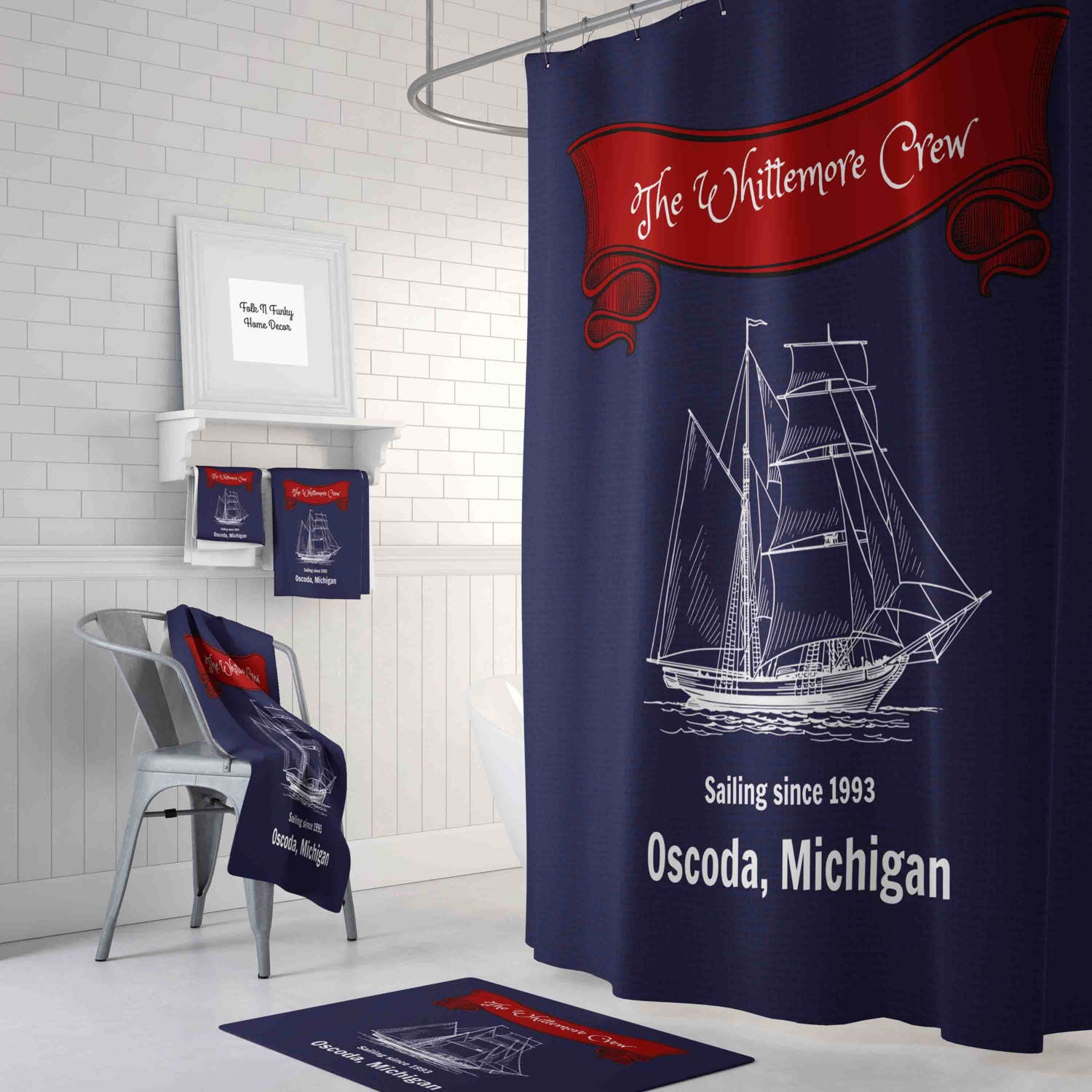 Personalized Nautical Shower Curtain with Maritime Bathroom Decor