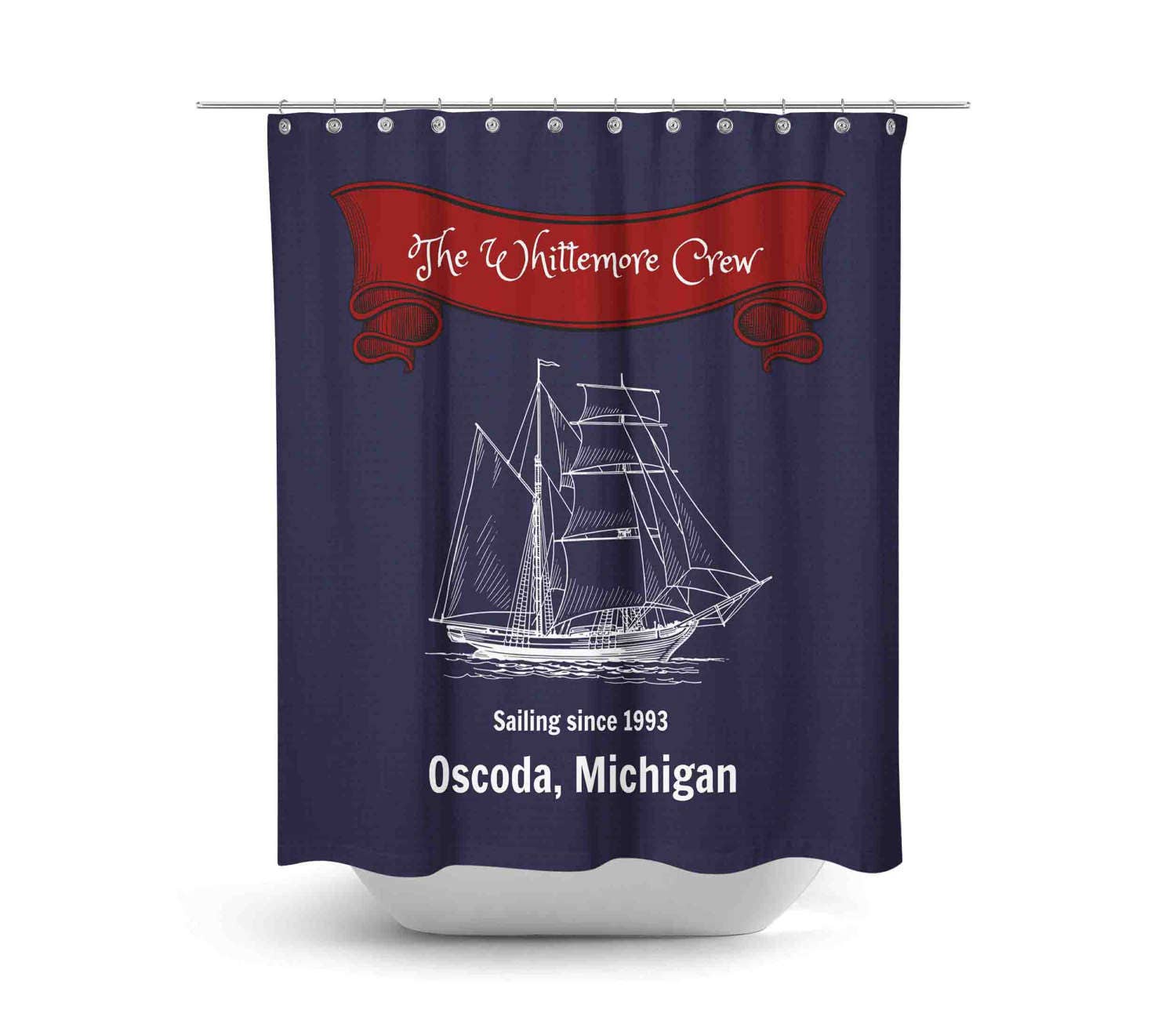 Personalized Nautical Shower Curtain with Maritime Bathroom Decor - Image 2