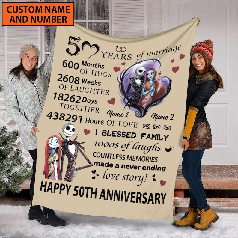 Personalized Nightmare Before Christmas Jack Skellington and Sally Fleece Blanket - Image 2