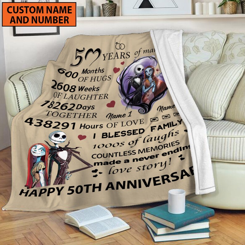 Personalized Nightmare Before Christmas Jack Skellington and Sally Fleece Blanket - Image 3