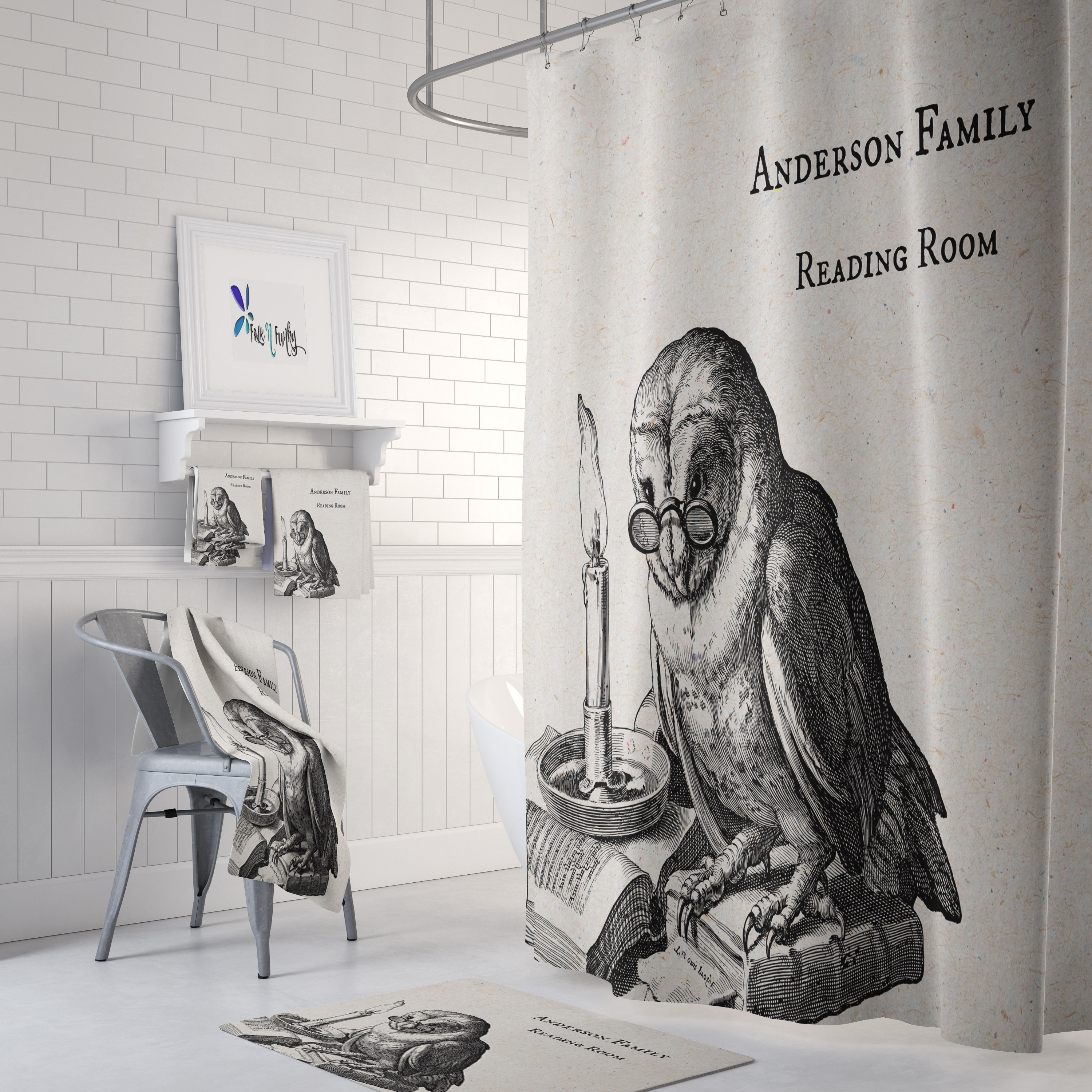 Personalized Owl Shower Curtain Set with Matching Bath Accessories