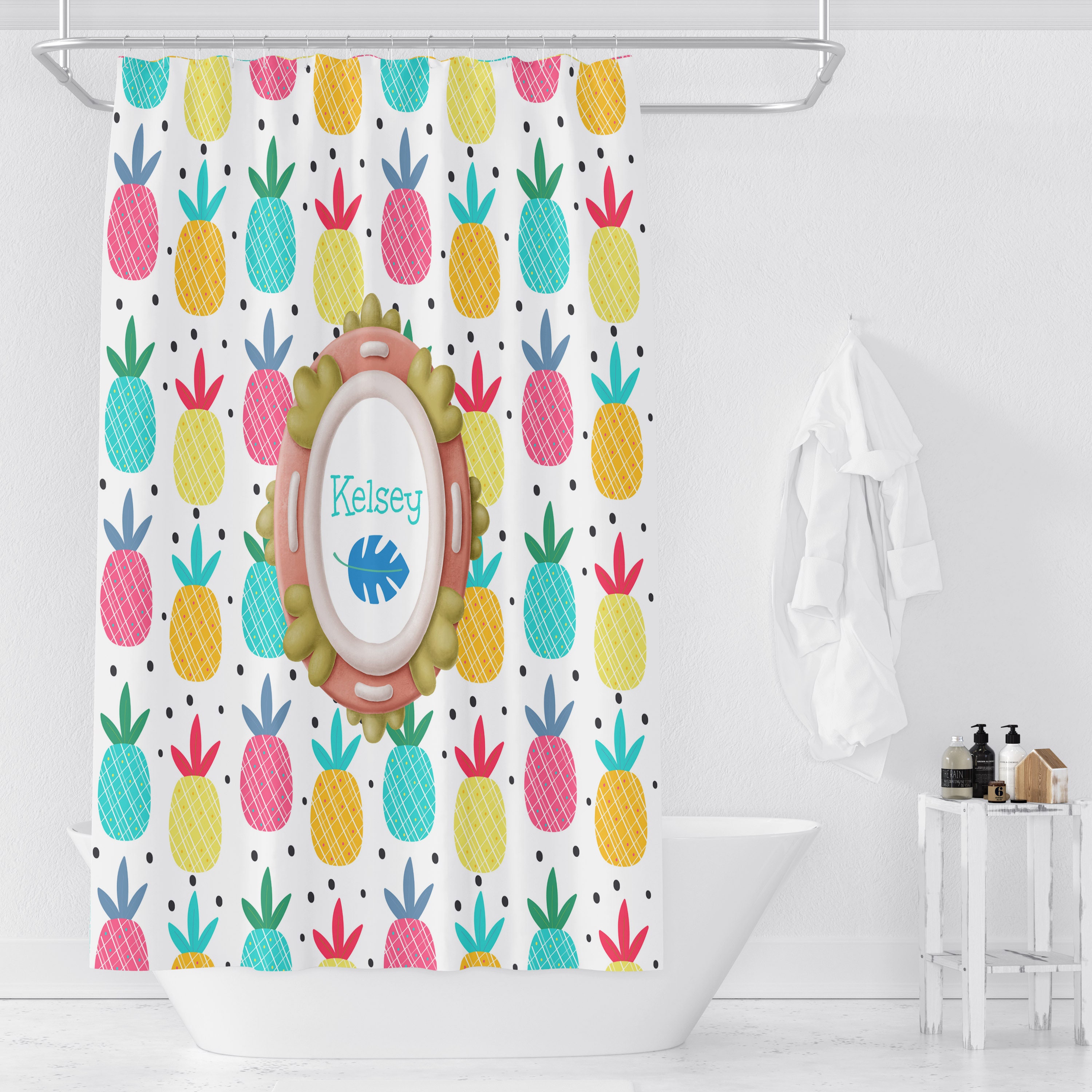 Personalized Pineapple Shower Curtain featuring Tropical Bathroom Decor - Image 2