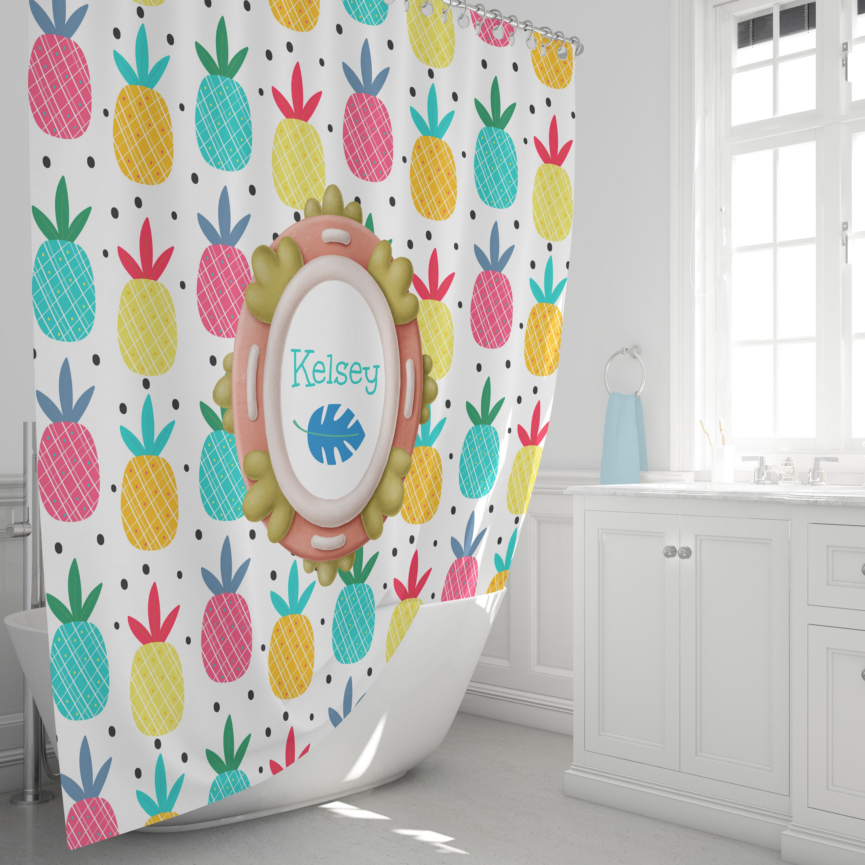 Personalized Pineapple Shower Curtain featuring Tropical Bathroom Decor - Image 3