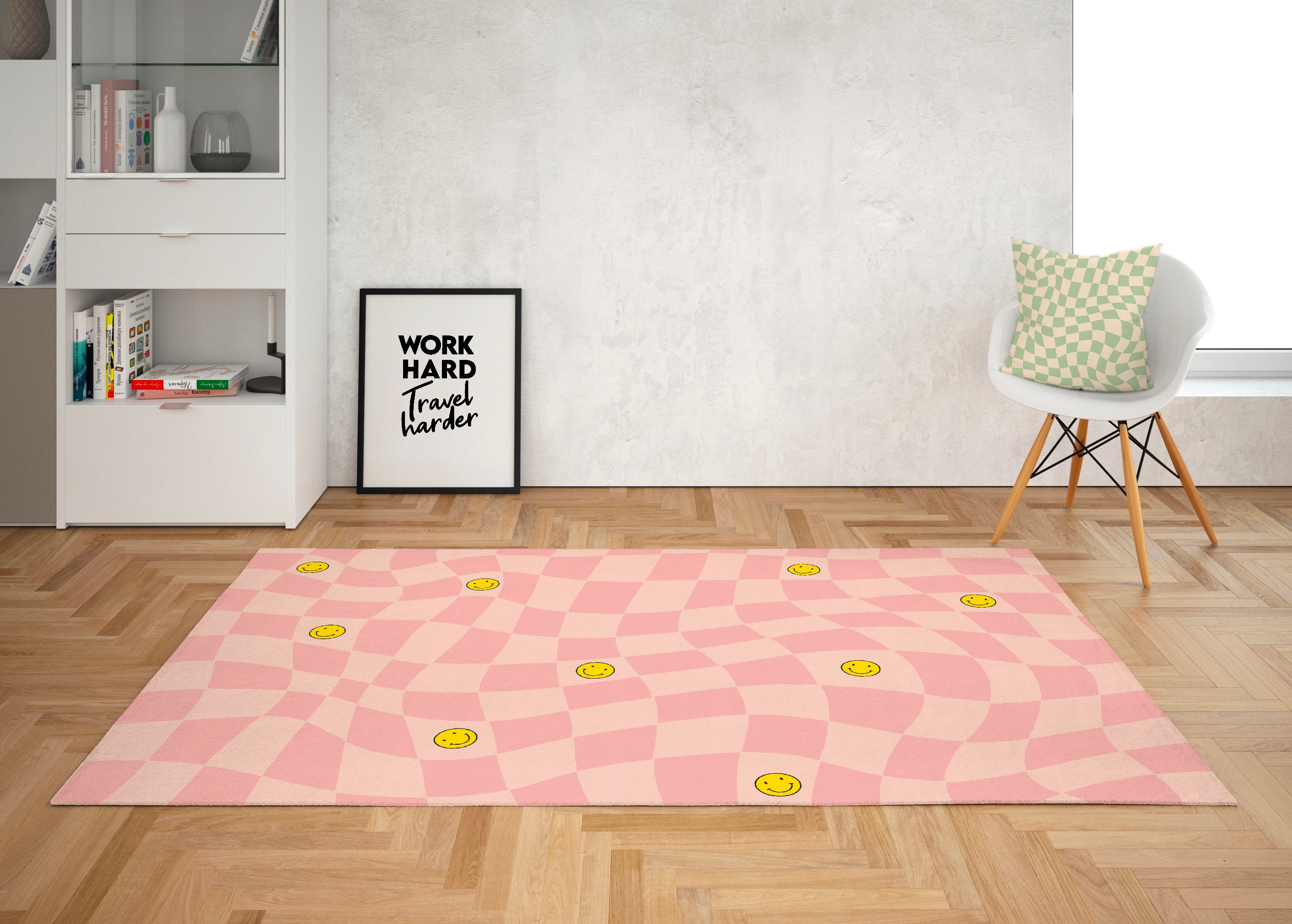 Personalized Pink Pastel Area Rug with Aesthetic Retro 70s Vibe for Bedroom and Living Room Decor - Image 2
