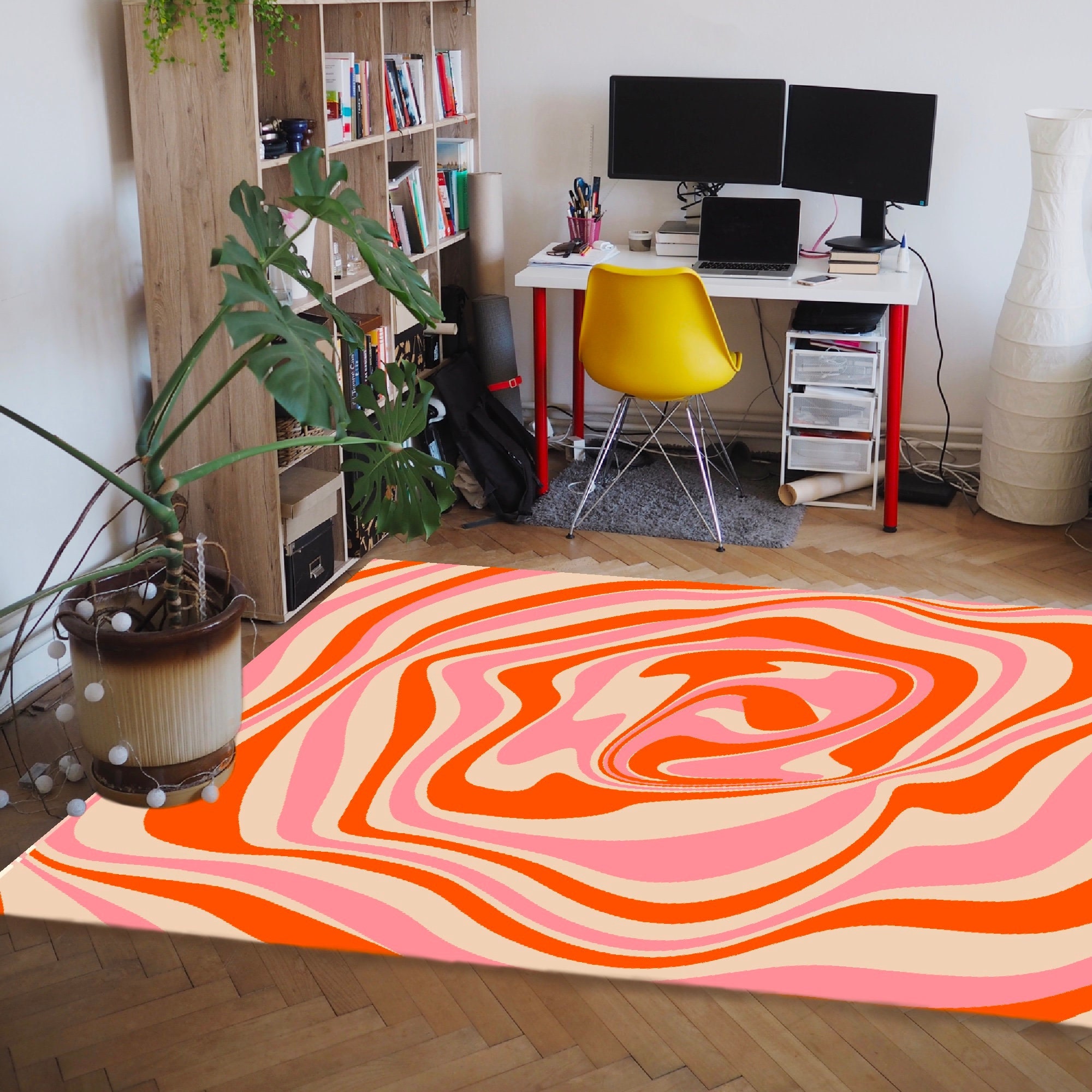 Personalized Pink Swirly Vortex Illusion Rug for Living Room or Bedroom with Retro Touch - Image 2