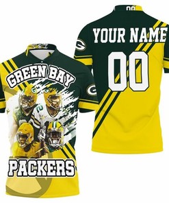 Personalized Polo T-shirt with All Over Print  Aaron Rodgers 12, Jimmy Graham 80, Aaron Jones 33, Davante Adams 17