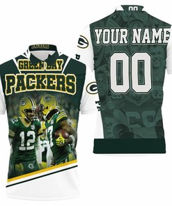 Personalized Polo T-shirt with All Over Print design for Green Bay Packers fans, Aaron Rodgers, and Devante Adams