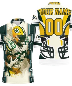Personalized Polo T-shirt with All Over Print design for Green Bay Packers fans and Aaron Jones 33
