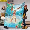 Personalized Princess Moana Blanket - Disney Fleece Blanket with Custom Face and Name for Girls