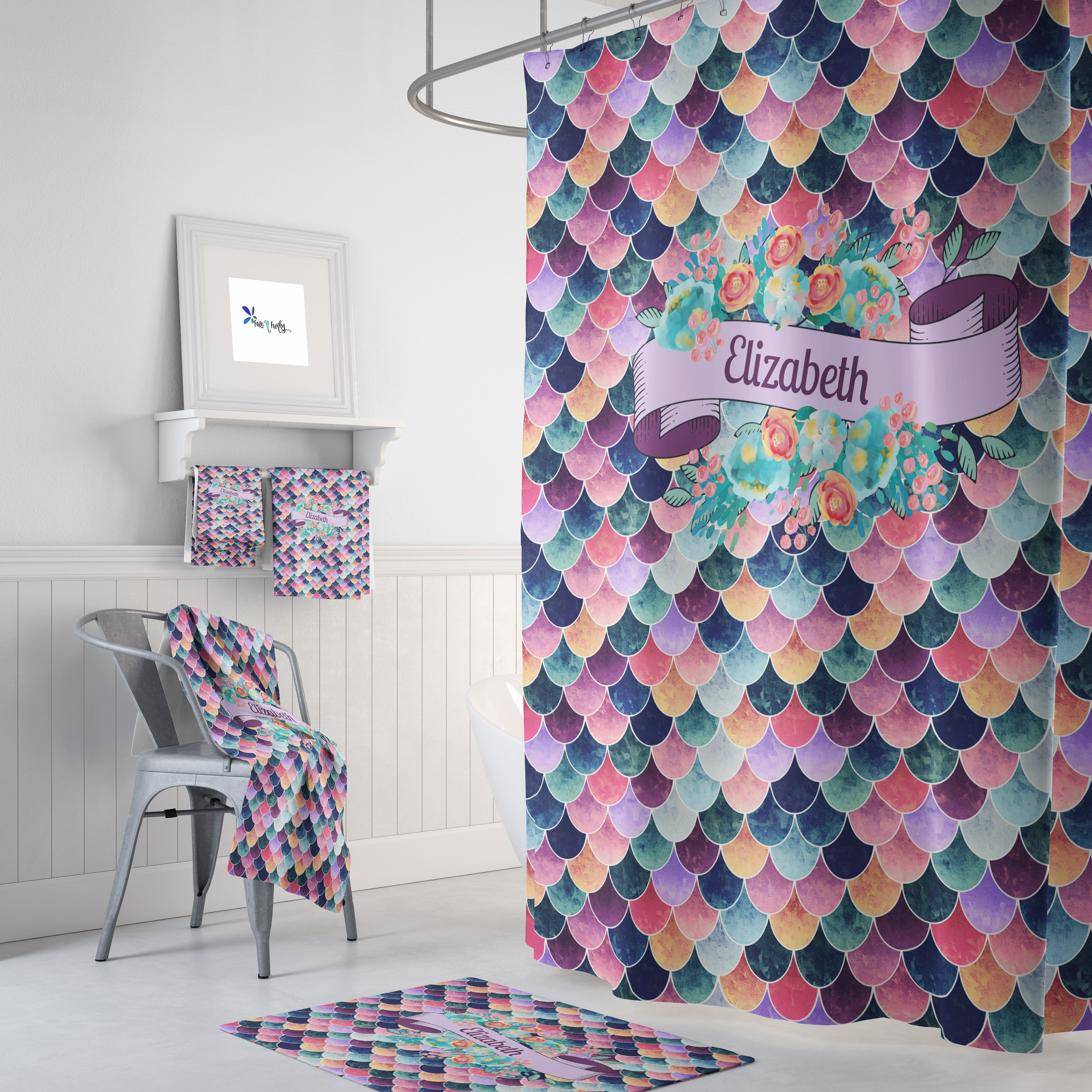 Personalized Purple Mermaid Scales Shower Curtain, Make Your Bathroom Unique
