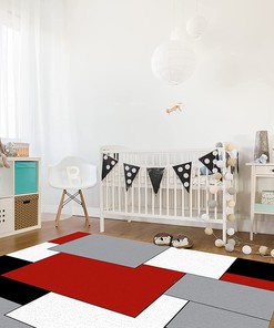 Personalized Red Black White Grey Geometry Area Rug for Unique Home Decor