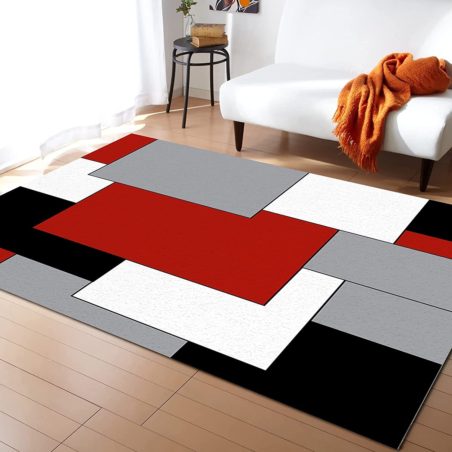 Personalized Red Black White Grey Geometry Area Rug for Unique Home Decor - Image 2