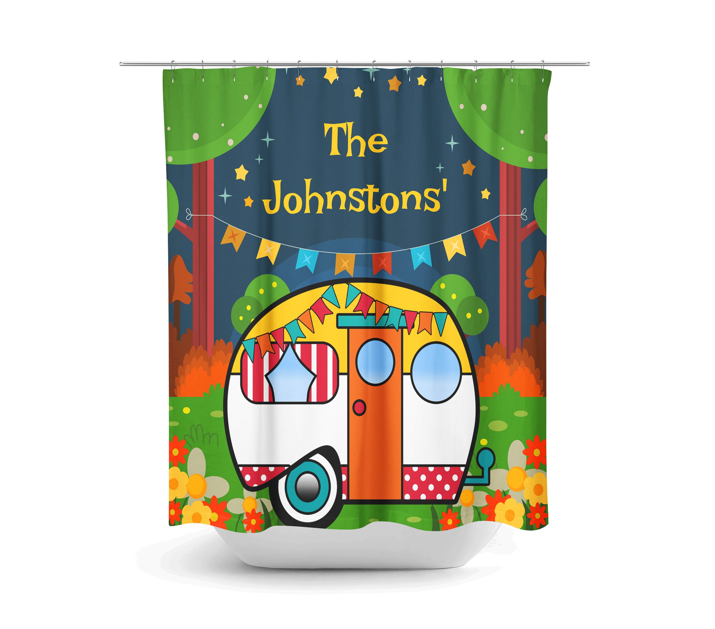 Personalized Retro Camper Shower Curtain | Glam Camping Camper Design | Vintage Bathroom Decor - Image 2